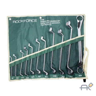 Набор ключей накидных отогнутых на 75грд. 11пр.(6x7.8x10.10x11.12x13.14x15.16x17.18x19.21x23.22x24.27x30. 32x36мм). на полотне (RF-5118P)